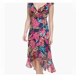 Kensie Tropical Floral Dress - Navy, Pink and Blue